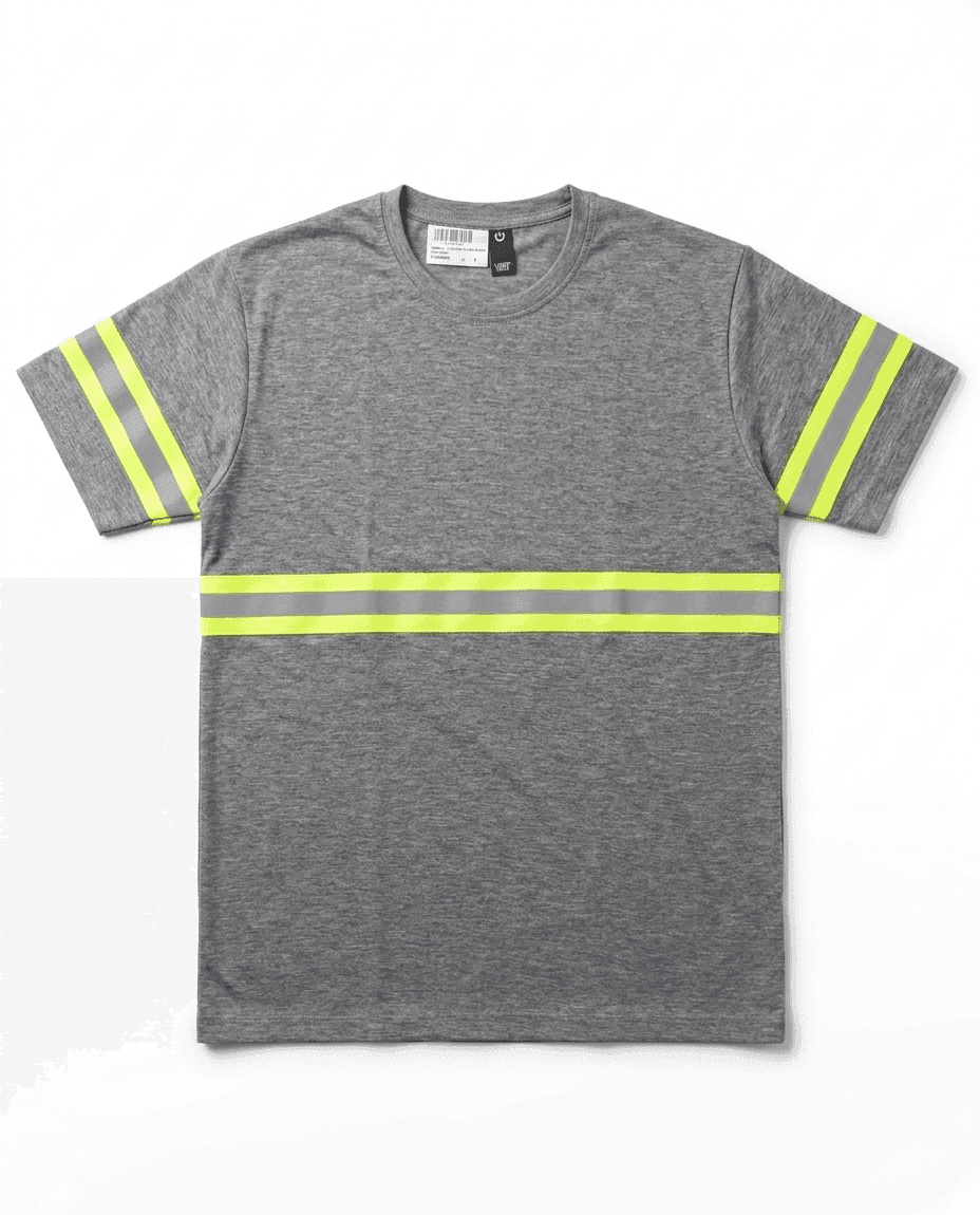 Camiseta Manga Curta com Faixa Refletiva, AZUL/CINZA